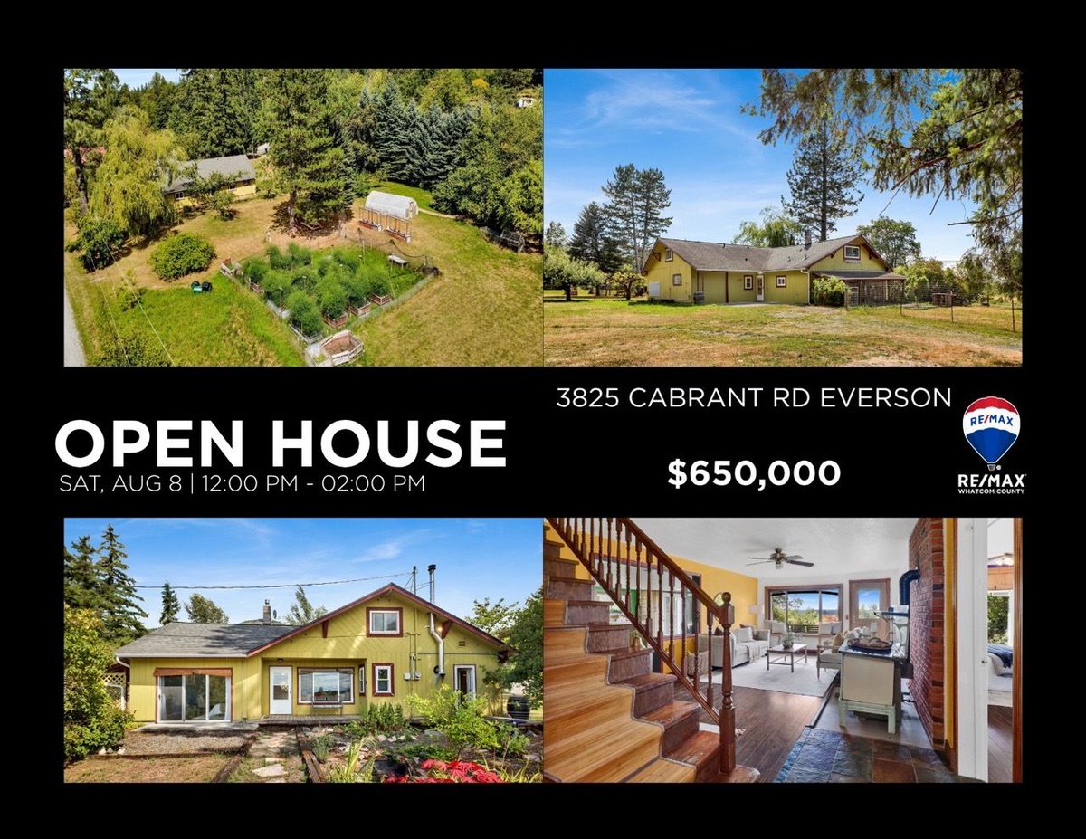 JulieKCarpenter's tweet photo. 🔹 OPEN HOUSE 🔹
- Saturday August 8, 12-2 pm
- Sunday, August 9, 2-4 pm

5 Beds | 2 Baths | 2700 Sq Ft

Are you looking for acreage &amp; a home with room to grow? This home in the foothills east of Everson is part of a rural community near the former Cloud Mountain farm. https://t.co/aFwWGI38I8