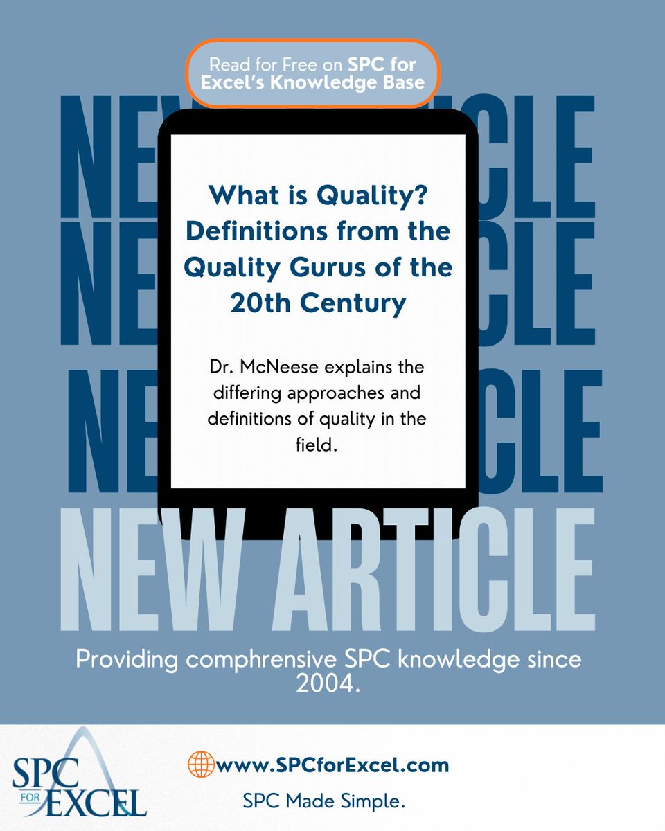 SPCforExcel's tweet photo. What does quality really mean?

Our latest SPC Knowledge Base article explores how the quality gurus’ ideas connect to variation, continuous improvement, and control charts—and why quality means being on target with minimum variation.

📖 https://t.co/WHmldPPJAm

#SPC #Quality https://t.co/iA2YejJpDb