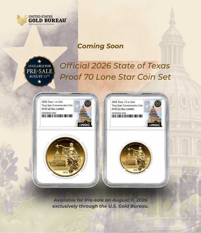 USGoldBureau's tweet photo. The Official 2026 State of Texas Proof 70 Gold Lone Star Coin Set pairs the full 1oz and 1/2oz coins into one holding. Available for pre-sale on August 11, 2026. Be part of Texas history and reserve your set today.
https://t.co/gZyrcrzOWw

#gold #texas #history #coins https://t.co/b1yJwXQoZh