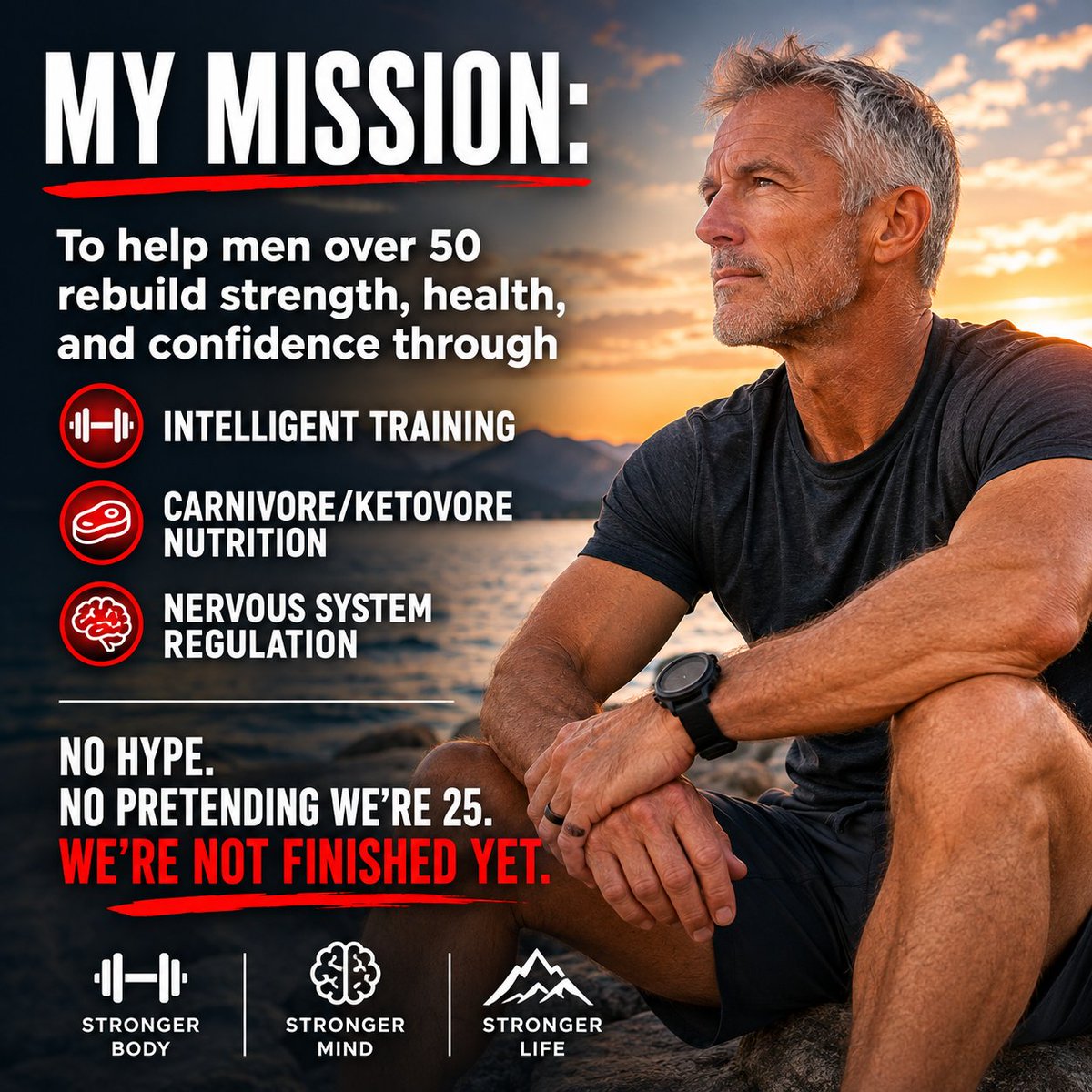 HDScottsman's tweet photo. I hit 340lbs at my heaviest.. 
My mission now: help men over 50 rebuild strength, health, and confidence through smarter training, carnivore/ketovore nutrition, and nervous system regulation.
No hype. No pretending we’re 25.
We’re not finished yet.

#FitnessOver50 #MensHealth https://t.co/wy5WFH7bhb