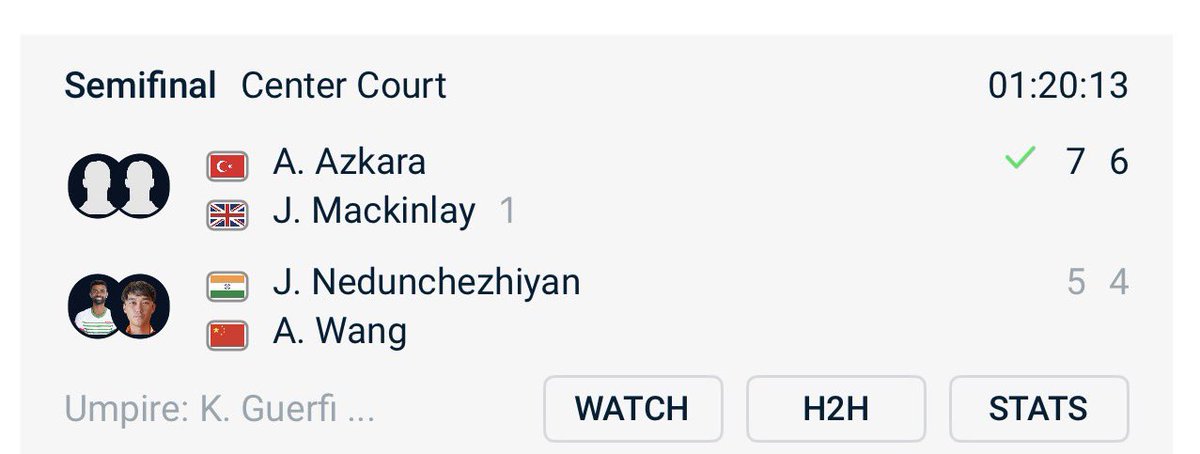 SadeceTenis's tweet photo. Arda Azkara #EnkaOpen’da finalde! 🙌🇹🇷
Temsilcimiz, çiftlerde partneri James Mackinlay ile birlikte Nedunchenhiyan/Wang ikilisini 7-5 6-4 ile yenerek finale yükseliyor!
Tebrikler Arda 👏 https://t.co/J4AIBqI5kd
