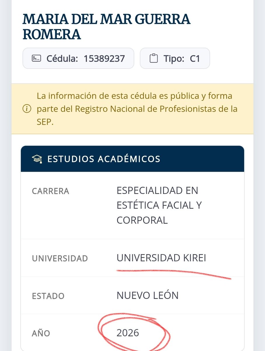 TuTiaSandra's tweet photo. 🚩 OJO CON ESTE DATO SOBRE LA DOCTORA DE GALILEA MONTIJO… 👀

La especialista afirma que comenzó a tratar a GALILEA desde 2021… pero hay un detalle que llama poderosamente la atención:

📌 Su cédula profesional como MÉDICA ESTÉTICA aparece registrada hasta 2026. 😳‼️

¿Entonces cómo encaja una cosa con la otra? 🤔