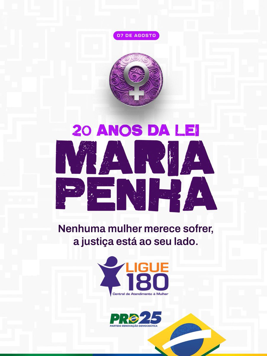 prd25_rj's tweet photo. Nos 20 anos da Lei Maria da Penha, o PRD reforça o compromisso de combater a violência contra a mulher. De 1 feminicídio/dia em 2015 para 4/dia hoje: a estatística exige ação firme, rigor penal e proteção efetiva. Pelo fim da impunidade! ⚖️💜 #PRD25RJ https://t.co/RLqHt6TtiF