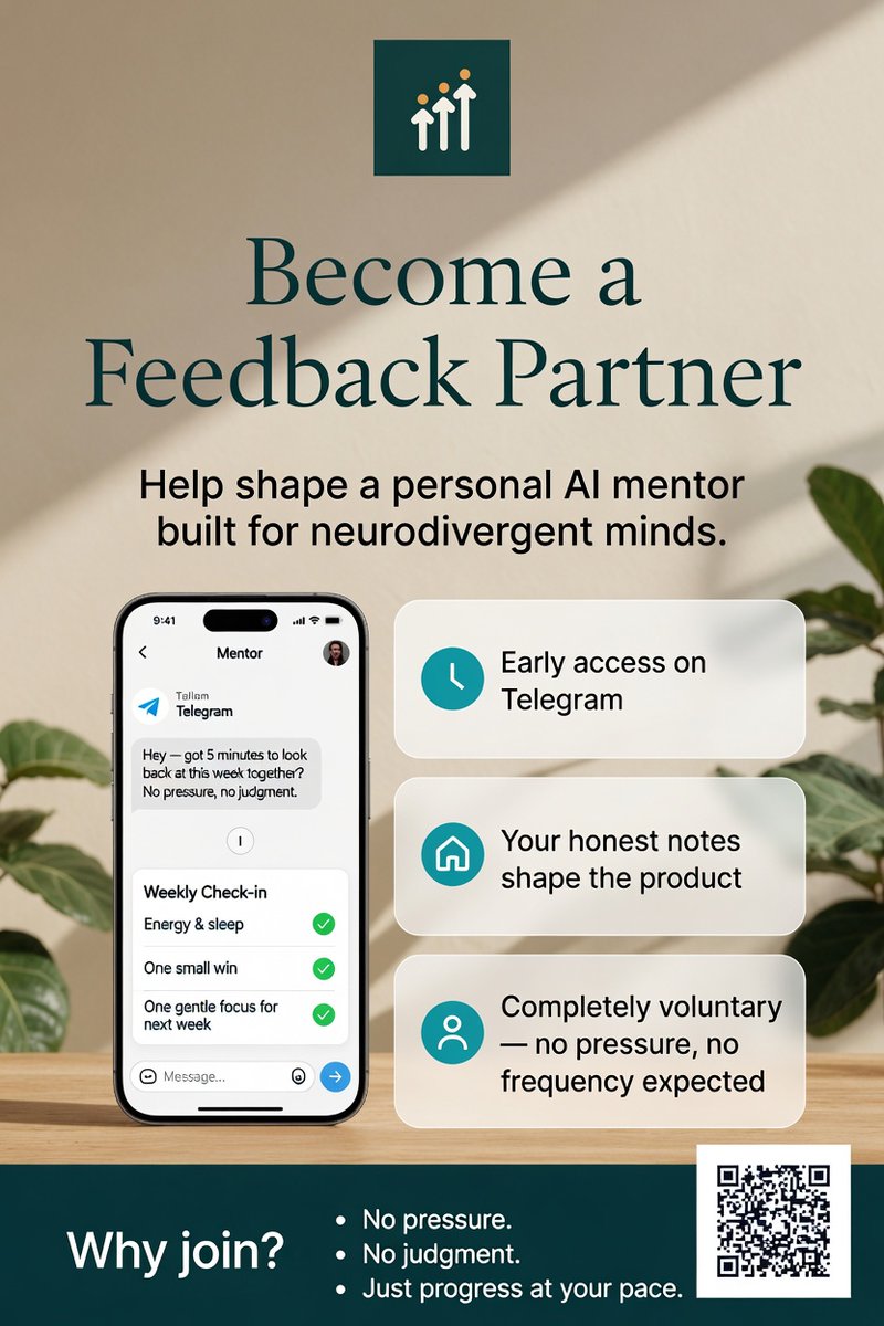 AhSi8493's tweet photo. Sihem is a personal AI mentor that lives in Telegram. 
I’m inviting a small group of Feedback Partners. Early access. Your honest notes shape the product. Completely voluntary.
#ADHD #Autism #Neurodivergent #AuDHD #Neurodiversity https://t.co/iF388PspRm