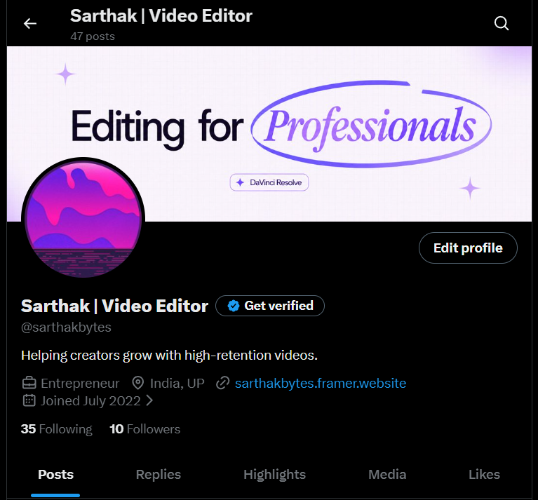 sarthakbytes's tweet photo. 10 people believed enough to follow.
Still editing. Still improving. Still open for work.

next stop - 100 followers https://t.co/3Pyf7Q4oCH