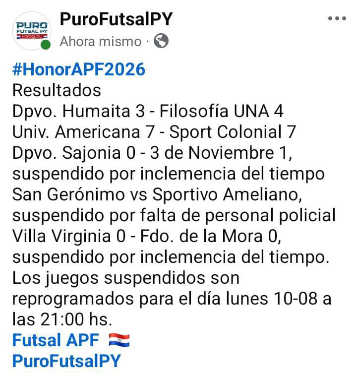 purofutsal_py's tweet photo. #HonorAPF2026
Resultados https://t.co/HeI1v9W142