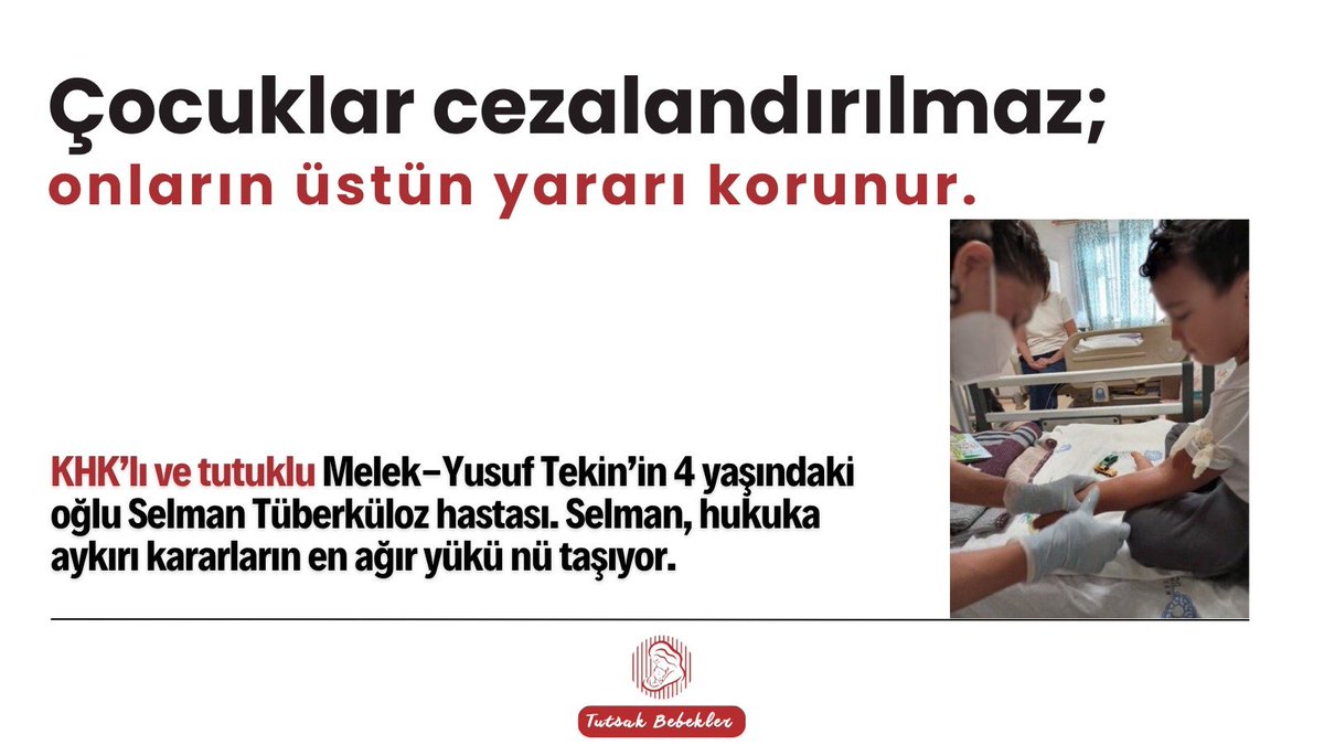 TutsakBebekler's tweet photo. 4 yaşındaki Selman hastalıkla mücadele ediyor, ama en büyük eksiği ilacı değil; anne ve babasının yanında olabilmek. Dirençli tüberküloz tedavisi gören Selman, 12 Eylül’den beri Melek ve Yusuf Tekin’den ayrı. Bir çocu��un hastane odasındaki en büyük ihtiyacı, ailesinin sevgisi ve desteğidir.
@adalet_bakanlik

İhsanVeSelmanın SesiOl