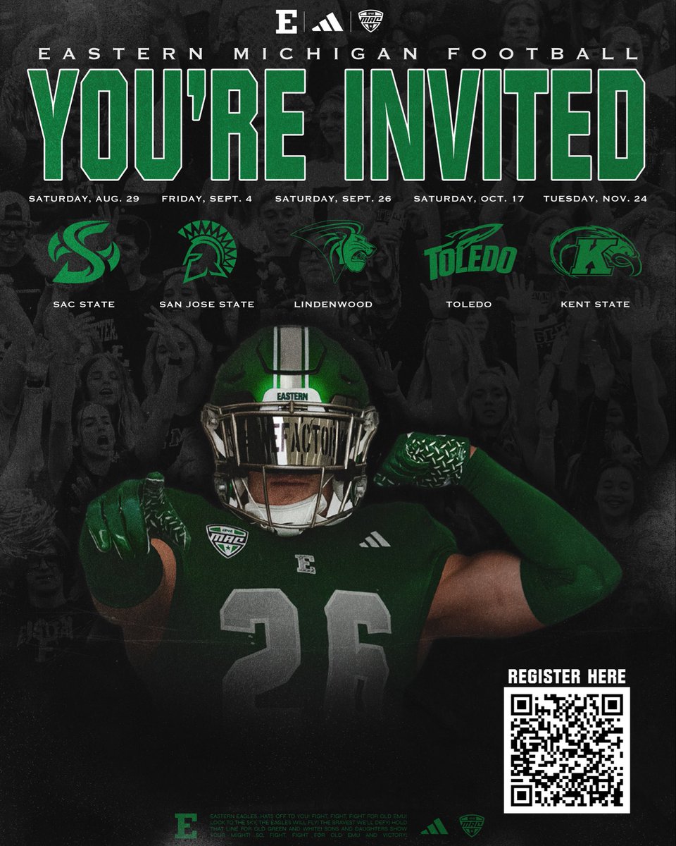 EMUFBRecruiting's tweet photo. Don’t miss your chance to experience Game Day at The Factory‼️

Scan the QR code to secure your spot‼️

#ETOUGH https://t.co/XPoPMO9ZdX