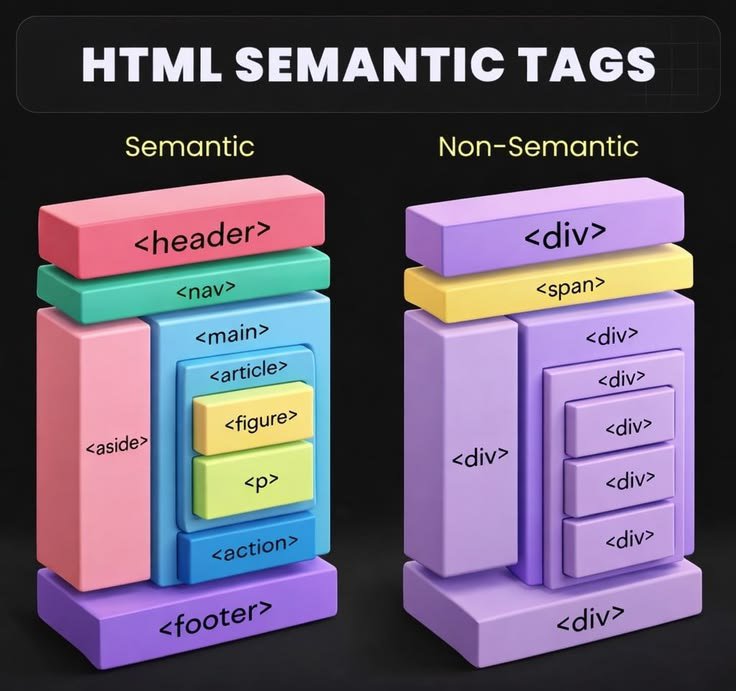 codez_dev's tweet photo. Semantic HTML vs Non-Semantic HTML 🧱 #HTML #SemanticHTML #Programming #CodezDev https://t.co/sp4TSEOpsZ