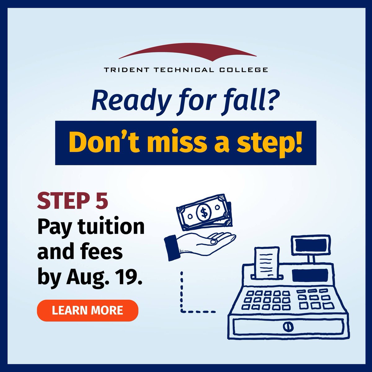 tridenttech's tweet photo. Good news! The Fall Semester payment deadline has been extended to Aug. 19. Learn more: https://t.co/c4JJDLom9K https://t.co/bvJptQAAc3