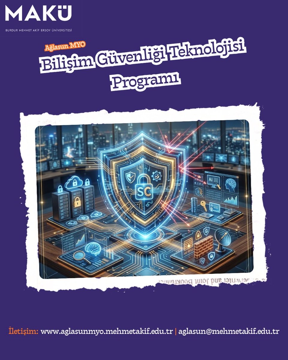 makuaglasunmyo's tweet photo. Geleceğini keşfet, rotanı başarıya çevir!

Heyecanlı bir geleceğe ilk adımını Ağlasun Meslek Yüksekokulu Bilişim Güvenliği Teknolojisi Programıyla at. 

Detaylar için web sitemizi ziyaret edebilir, bizi arayabilirsin.

https://t.co/KzpBLR5OjJ

#aglasunmyo
#TercihDönemi https://t.co/APS0rFZvRv