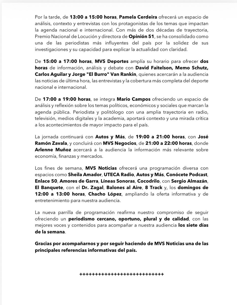 mariocampos's tweet photo. Les comparto con mucho gusto el inicio de una nueva etapa profesional. Agradecido con @MVSNoticias por la confianza. 

Ahora de lunes a viernes de 5 a 7 pm. https://t.co/tMjFvvZKWh