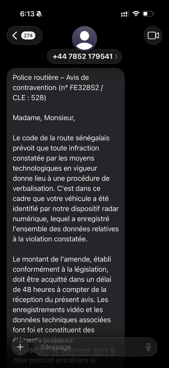 papidiagne30's tweet photo. ATTENTION 🚨🚨
(FYI @PoliceNationSN )
J’ai reçu un faux sms de police routière disant que mon véhicule a été flashé pour excès de vitesse. Il s’agit d’une tentative de phishing. Évitez de tomber dans le piège. Voici les indices: 👇🏾👇🏾 https://t.co/9R0ujRfsQx