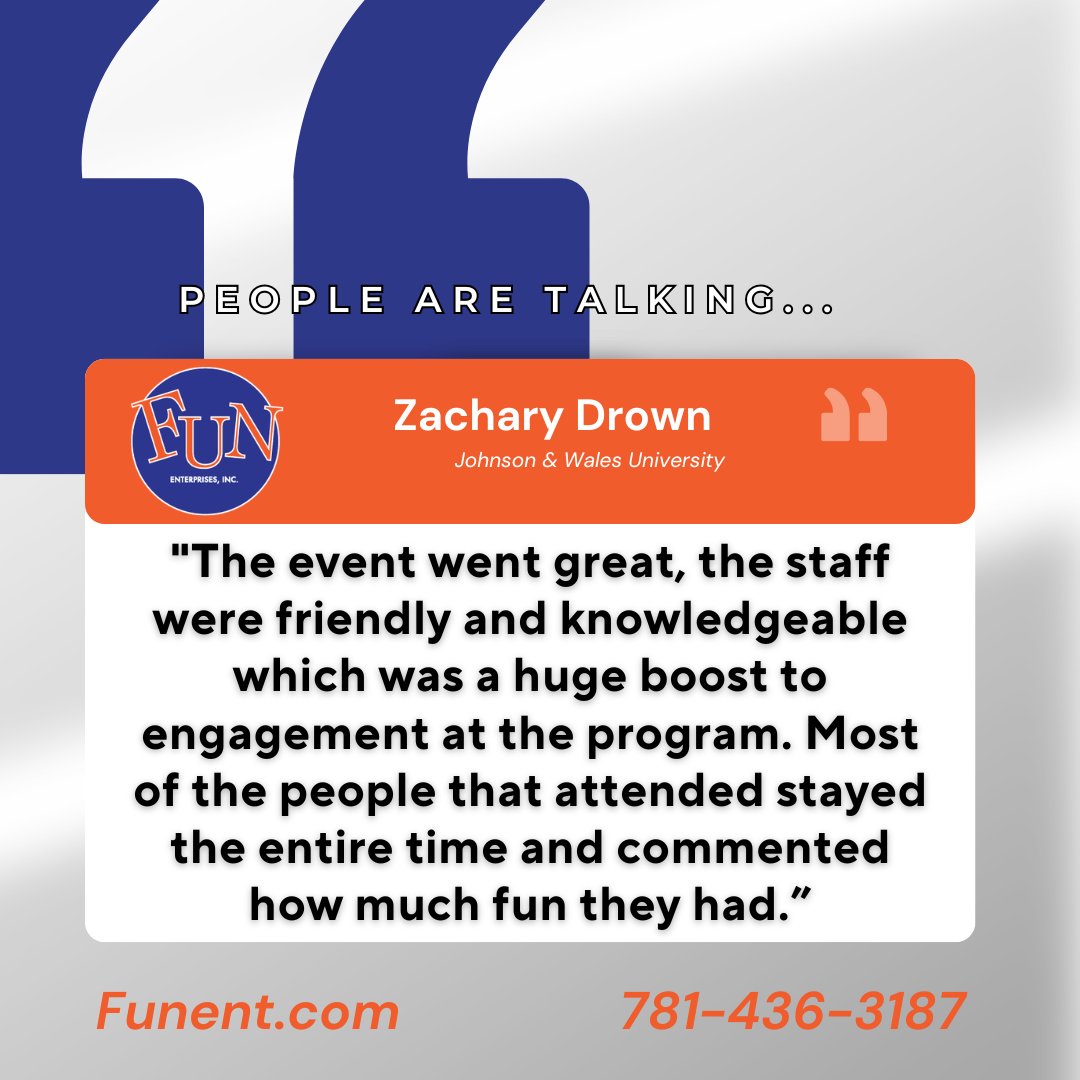 FunEnterprises's tweet photo. People are talking about FUN!
See what others have to say about FUN:
https://t.co/7TGDEc40Hz
#WeBringTheFUN #FUNTimes #FUNOnCampus #CorporateFUN #Testimonials #Friendly #Knowledgeable #Engaging #College #University #Corporate #SummerEvents #EventPlanning #Summer2026 #August2026 https://t.co/AI8lbAO6gu