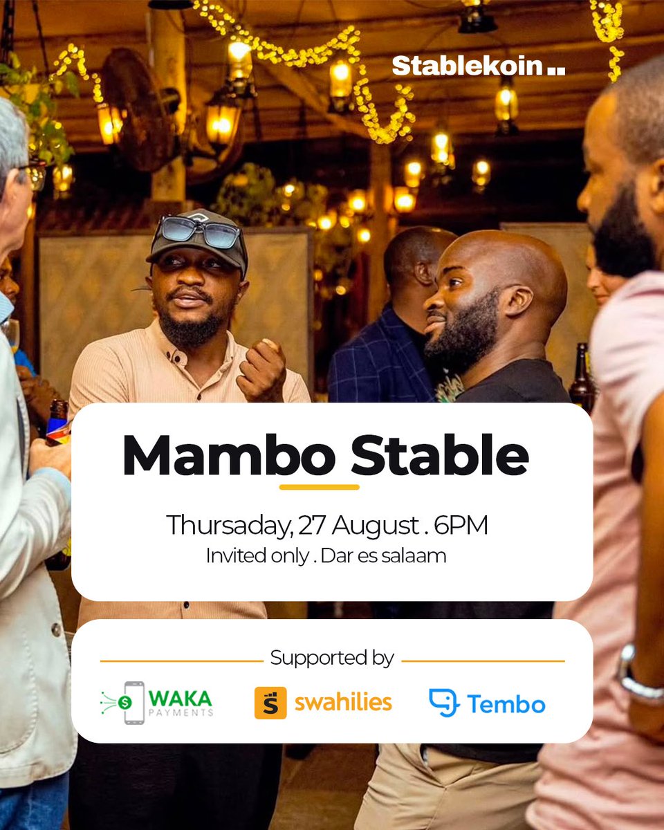 Stablekoinhq's tweet photo. Mambo Tanzania 👋!

We are hosting Mambo Stable 01, the first stablecoin meetup in Dar es Salaam.

We’re bringing together a curated group of fintech founders, operators, investors, developers, and ecosystem leaders to network, exchange ideas, and discuss the future of stablecoins in Africa.

If you’d like to join us, register using the link below. We’ll review all applications and send invitations to selected attendees.

https://t.co/dQGXvTtgGq