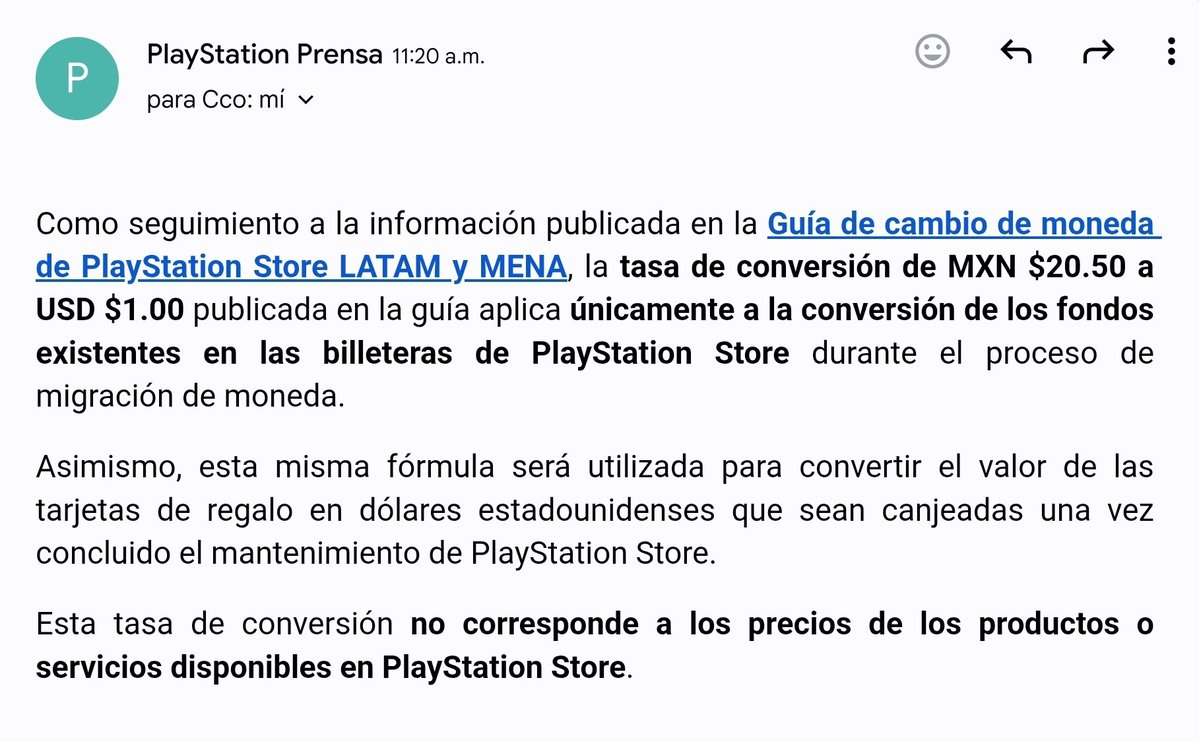 patog7's tweet photo. PlayStation se tardó, pero quizo dejar el tema del dólar más claro

"Esta tasa de conversión no corresponde a los precios de los productos o servicios disponibles en PlayStation Store." https://t.co/rwl7q6cdGF