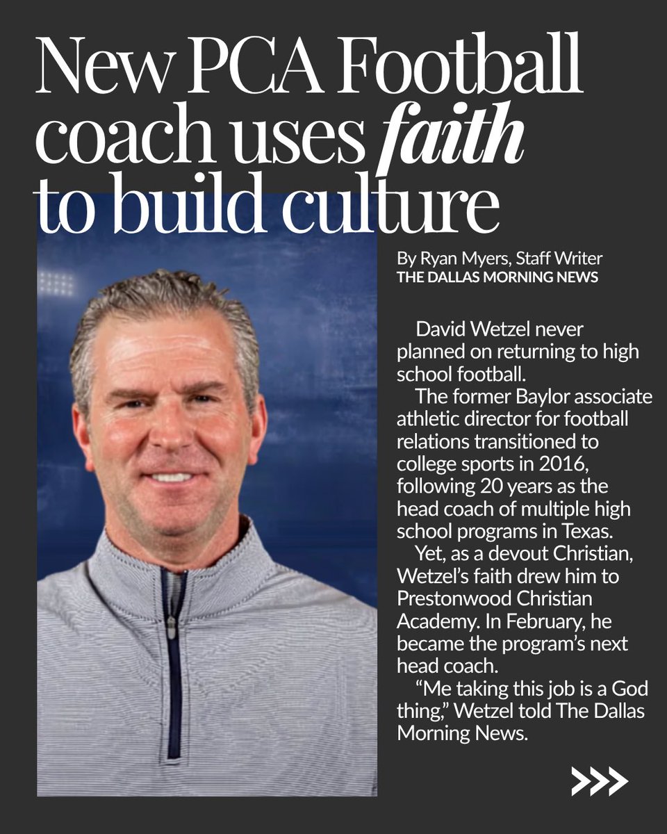 jackngraham's tweet photo. Football season is about so much more than what happens on Friday nights, it’s about investing in the next generation, shaping young men of character, and pointing them to Christ. 

We’re grateful for Coach David Wetzel’s leadership and the heart he brings to @PrestonwoodPCA as this new season begins. We’re excited to see how God will work through this team, both on and off the field. 

Thank you to @dallasnews for sharing this encouraging story and highlighting the difference faith-filled leadership can make.

Go Lions! 🦁

https://t.co/zA7T8Qtm47