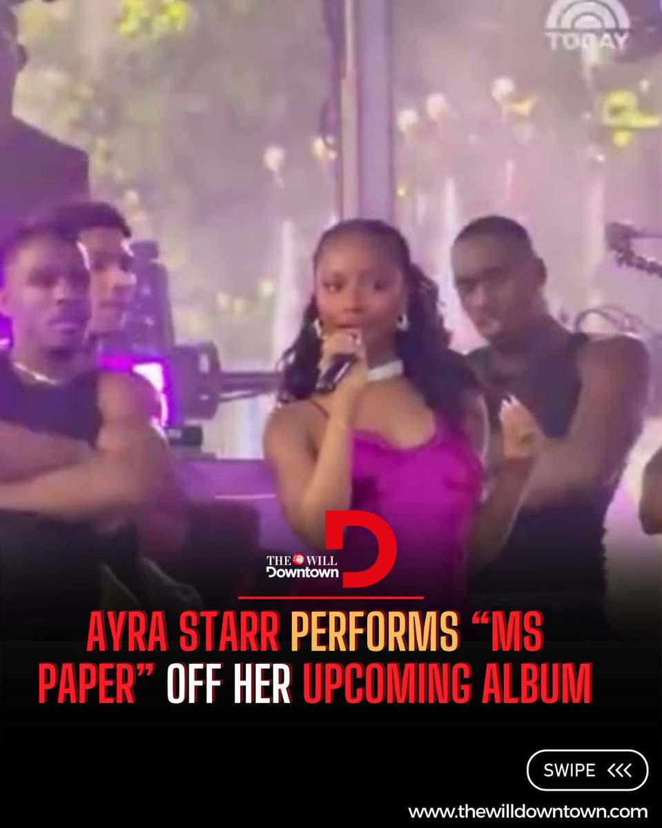 thewilldowntown's tweet photo. Ayra Starr performs “Ms Paper” at the @todayshow Citi Concerts Series in New York City ❤️
Safe to say we’re ready for the album.
#Downtownpost #upcomingalbum https://t.co/ptqoFAiFGl