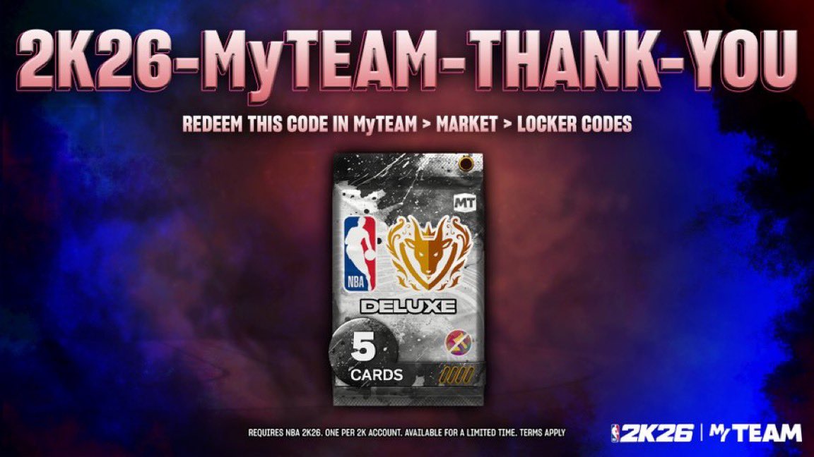 nba2kmtp's tweet photo. Last but Not The Least #LockerCode Of The Year!
Thank you to our MyTEAM Community for an amazing year!
Use this #LockerCode to add a FREE 🐐 G.O.A.T. Player to your lineup!
#NBA2K26 https://t.co/gSYv5rc9C8