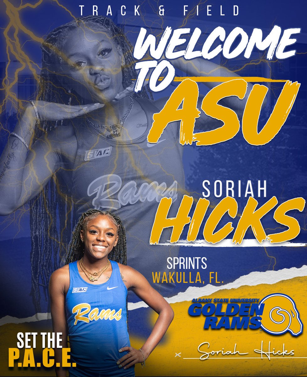 ASUTFXC's tweet photo. 💙💛 WELCOME TO THE RAMILY! 💛💙
Please join us in welcoming Soriah Hicks to ASU Women’s Track & Field program. From Wakulla, Florida, to Albany, Georgia, Soriah is ready to make her mark in the Blue & Gold. 🐏
#SetThePACE #TheStandard #ASUTrackandField #HBCUTrackandField #RAMS https://t.co/WwgvSNqOzB