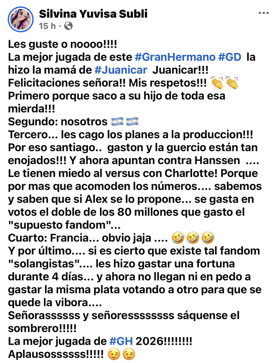 UnidosX_CrisU's tweet photo. Bien por Juanicar 👏👏👏👏👏👏 https://t.co/KVfhINWSCs