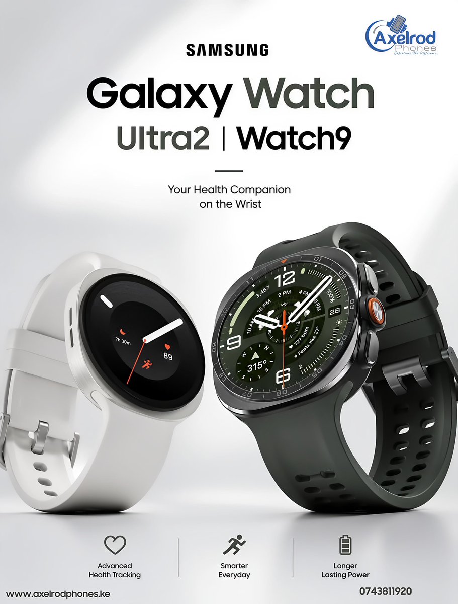 axelrodphones's tweet photo. Level up your fitness and daily connectivity with the new Samsung Galaxy Watch Ultra2 and Galaxy Watch9! ⌚🔥
✔️ Advanced Health Tracking
✔️ Smarter Everyday Features
✔️ Longer Lasting Pow
🛒 Order now from Axelrod Phones:
🌐 https://t.co/MvKRYd0Ewv
📞 0743811920
#Samsung # https://t.co/2VZzIA3PGK