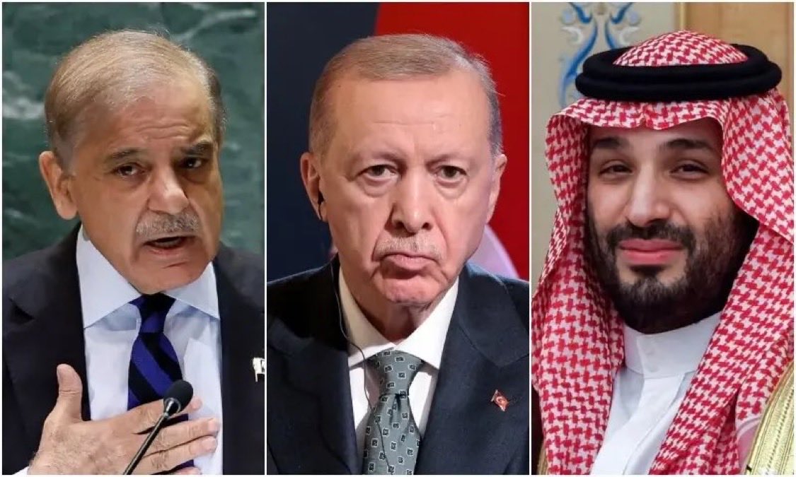 GreaterIran92's tweet photo. For three years, Israel carried out the most horrific genocide of the century against the people of Gaza, yet these three American–Zionist lapdogs did nothing to stop it. But now that the Axis of Resistance is punishing their masters, they’ve announced ”The Mecca” defense pact. https://t.co/JpMExaaz32