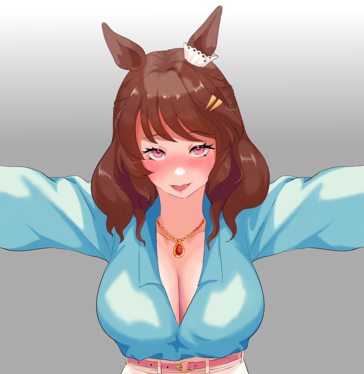 Bisb02's tweet photo. Pov: Light Hello got drunk and pinned you down 

#umamusume  #ウマ娘 https://t.co/8MaVyro6IW