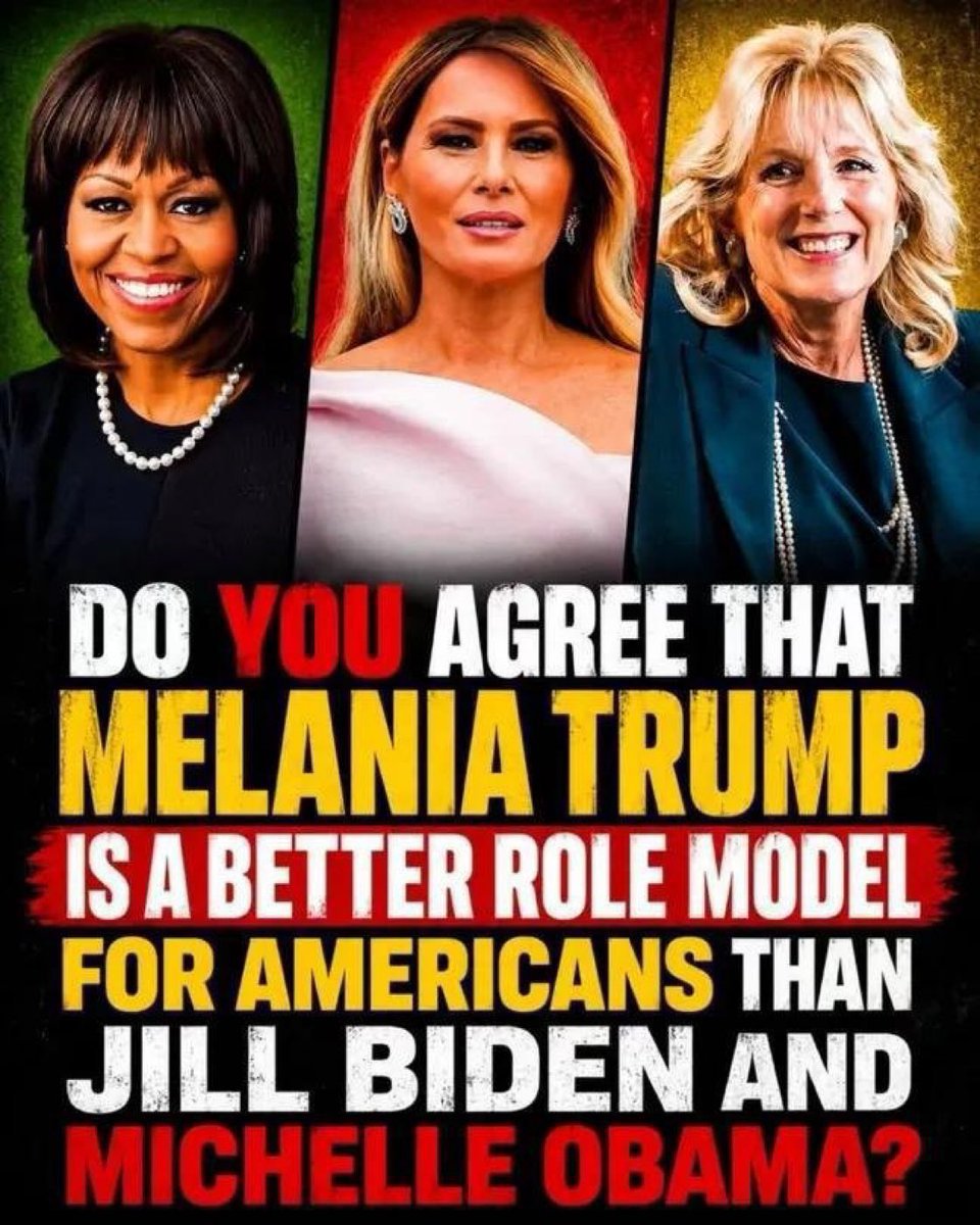johnkened11's tweet photo. DO YOU AGREE? 🇺🇸

Is Melania Trump a stronger role model for Americans than Jill Biden and Michelle Obama?

👍 Yes....?
👎 No.....? https://t.co/kJgkoLFgKW