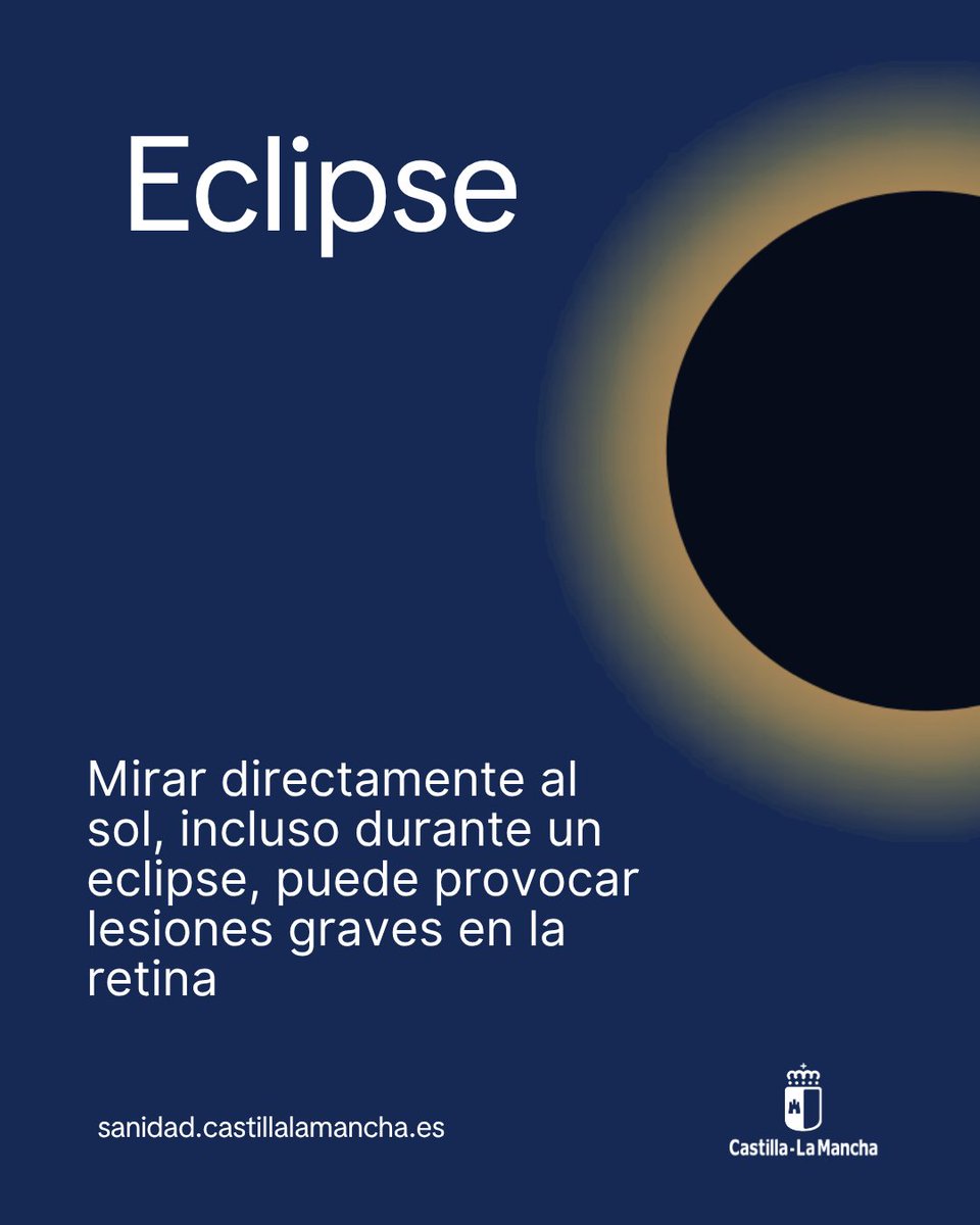 SanidadCLM's tweet photo. 🌘 Para disfrutar el eclipse total con seguridad deben utilizarse gafas homologadas específicas, evitando el uso de radiografías, gafas de sol normales o métodos caseros para prevenir daños visuales que pueden ser irreversibles https://t.co/Sc1UPL1roZ