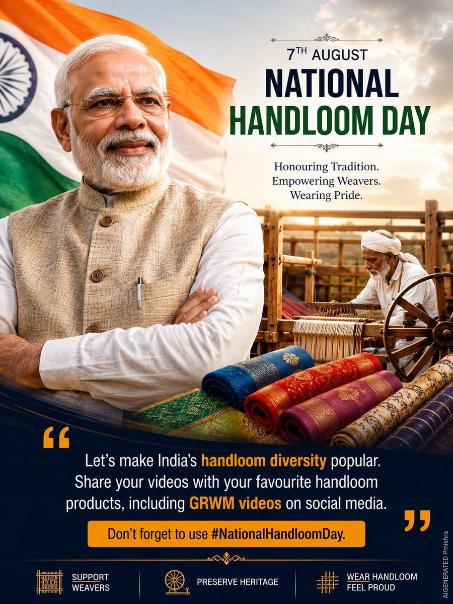 humanrights58's tweet photo. #NationalHandloomDay 
🇮🇳हर धागे में बुनकर की मेहनत और देश की संस्कृति की आत्मा बसती है।हथकरघा केवल एक कपड़ा नहीं, हमारी प्राचीन विरासत और गर्व की पहचान है
🇮🇳 जय हिंद जय भारत🇮🇳 https://t.co/LTjzpa329N