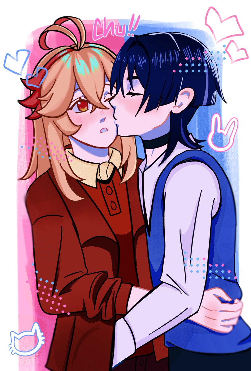 ScaraDraws's tweet photo. Day 6 of #ScaraKazuWeek2026 
"Kiss"

I also want to smooch Kazuha's fat cheeks.

#ScaraKazu https://t.co/1zmVqoSWpD