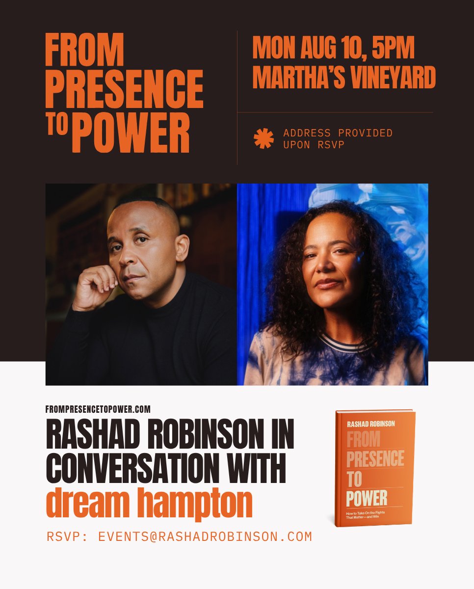 rashadrobinson's tweet photo. Join me and @dreamhampton in Martha's Vineyard on Monday August 10th. RSVP for more information to events@rashadrobinson.com https://t.co/VxpFhB9x8q