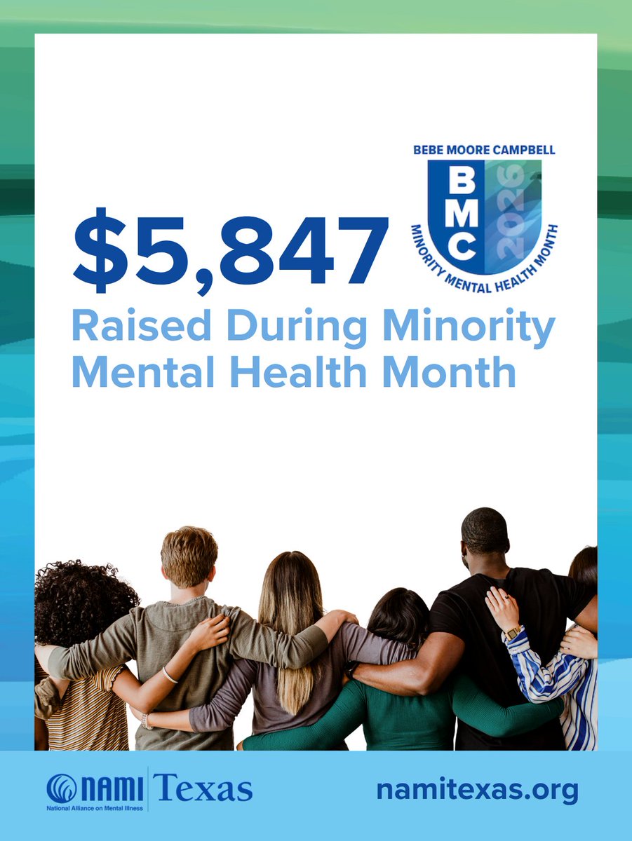 NAMITexas's tweet photo. Thanks to your incredible generosity and passion throughout July, Minority Mental Health Month, we raised $5,847! Healing begins in community, and we are so deeply grateful to have you standing with us. Thank you for giving, sharing, and believing: YOU ARE NOT ALONE. https://t.co/iDNGYzfITo
