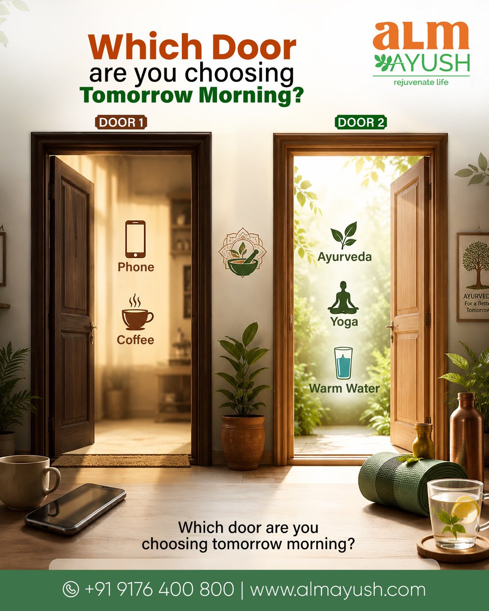 AlmAyush's tweet photo. "Decision is Destiny"- Controlling the senses destined to health. Open the right DOOR with support of Ayurveda, Panchakarma &amp; Indian Ancient Traditional Medicine thro ALM AYUSH.  https://t.co/29c9pOtgVg +91 9176 400 800

#Ayurveda #AYUSH #Panchakarma #IntegrativeMedicine https://t.co/7oUIS1IIZp