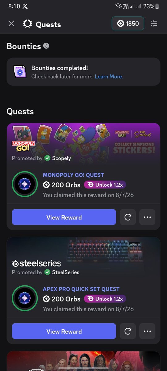 zykarl's tweet photo. Unlock $5-$10+ Worth of FREE Discord Profile Effects, Avatar Decorations & Message Effects!

I just unlocked $7–$15 worth of Discord profile animations and message effects for free — permanently. 👀

Here's how 👇

🎯 Discord Orbs Quests

Go to Profile → Quests and complete simple tasks:

📺 Watch a 30s video → 200 Orbs
🎮 Play a supported game → 700 Orbs

Then go to Orbs Balance → Redeem Orbs Shop and unlock:
✨ Profile Effects
🎨 Avatar Decorations
💬 Message Effects

(You can also redeem 3-day Nitro, but I don't recommend it.)

These cosmetics normally cost $7–$15, while Nitro is around $5–$10/month—so it's a nice free bonus.

⚠️ This is an official Discord feature, not an airdrop or role reward.

Need more Orbs? Complete more game quests—new video quests appear regularly.

Did you know about this before?
Share your Orbs count and your favorite effect below! 👇

❤️ Like • 🔁 Repost • 💬 Share your screenshot!