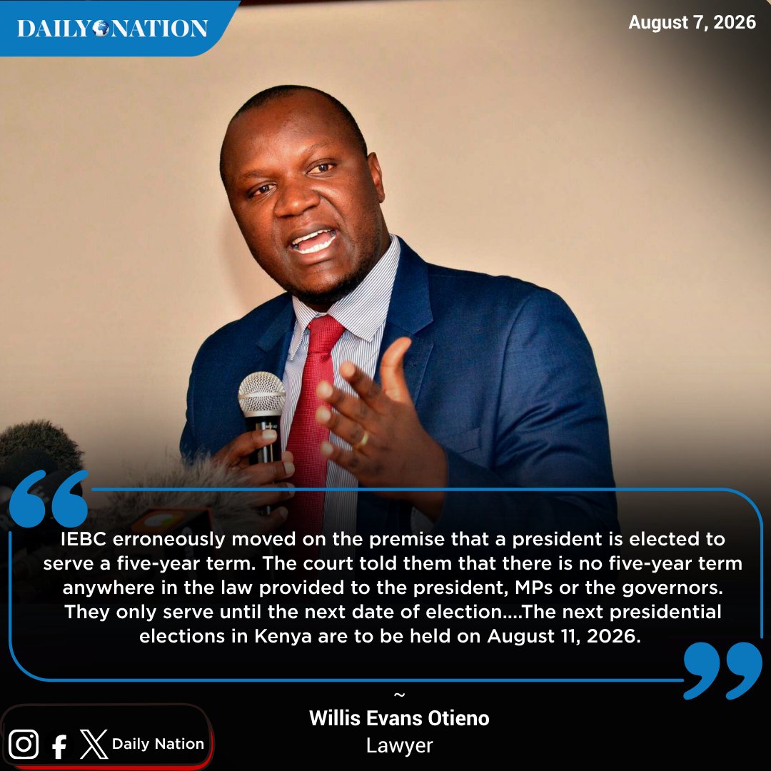 NationAfrica's tweet photo. High Court declares Kenya’s next General Election should be held in August 2026, Justice Mugure Thande suspends decision to avoid chaos and disruption.

Willis Otieno: IEBC erroneously moved on the premise that a president is elected to serve a five-year term. https://t.co/KrrZezRxKA