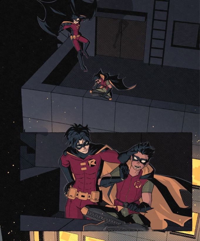 wavebatt's tweet photo. Red Robin and Robin bonding together https://t.co/J9bY25TWPo