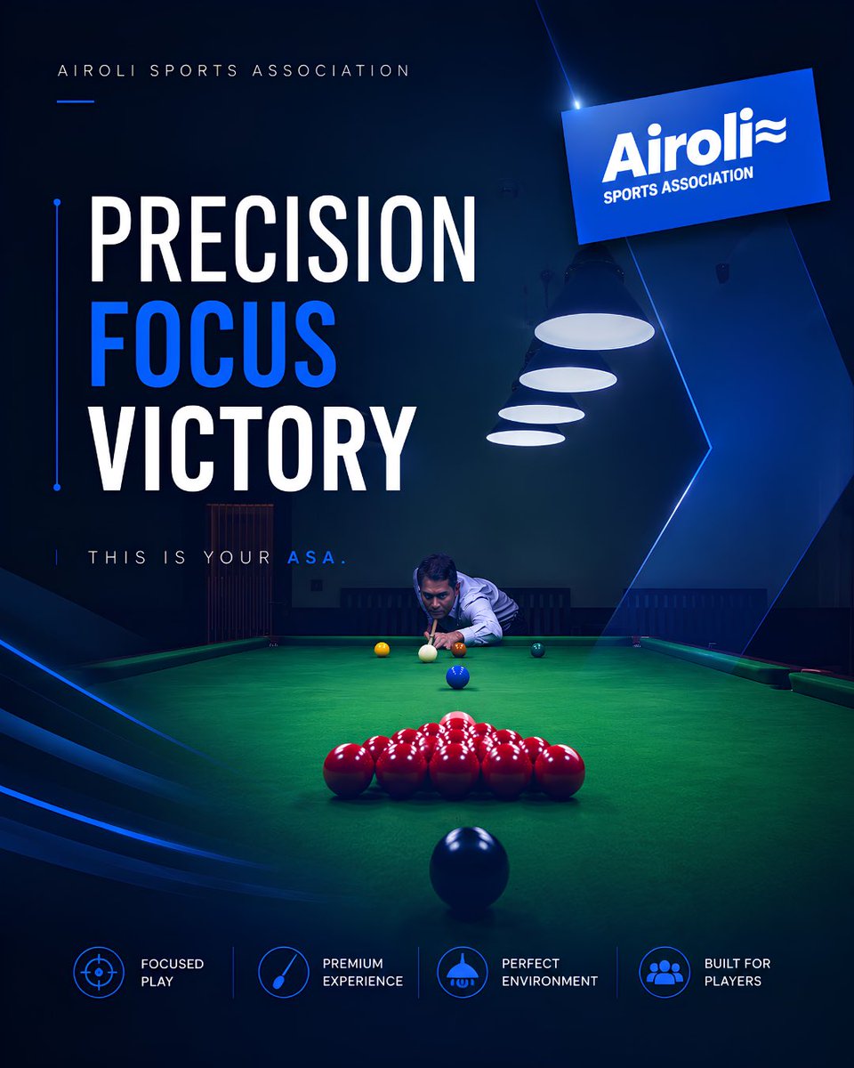 airolisa's tweet photo. 🎱 Every shot is a test of patience, precision, and control.

At Airoli Sports Association, every frame is an opportunity to sharpen your focus and elevate your game.

Aim with confidence. Play with precision. Win with purpose.

#AiroliSportsAssociation #Snooker #Billiards #Cue https://t.co/bB19LbP9eR