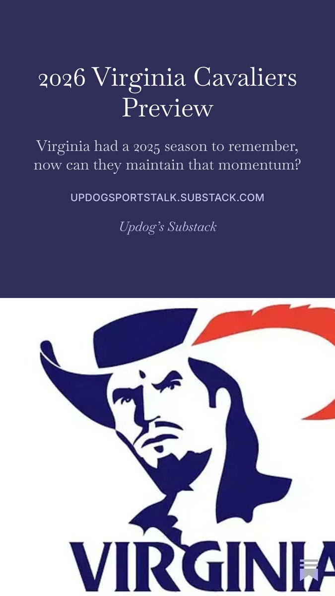 UpdogSportsTalk's tweet photo. The Virginia Cavaliers hit a massive breakthrough under Tony Elliott in 2026, it was one of the best seasons in program history. Now what do they do for an encore?

📌 Beau Pribula will take the reigns and Eli Holstein is a great backup to have

📌 Lots of experience to like returning on offense, the Cavaliers once against boosted the skill positions with the portal 

📌 Virginia's defense was quietly awesome on 3rd down last year. Can they maintain that?

What are your predictions for the Cavaliers in 2026? @UVAFootball #GoHoos ⚔️