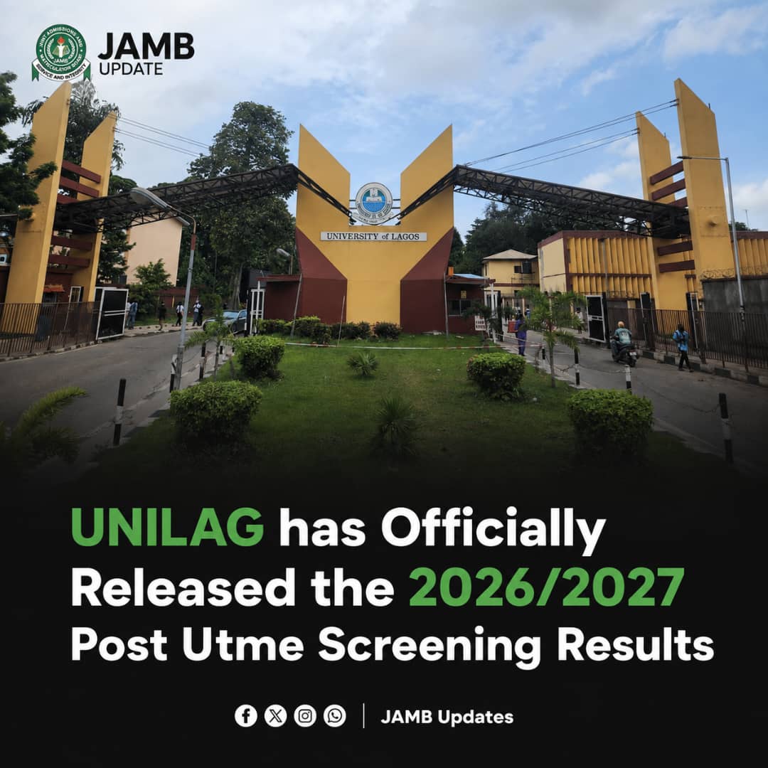 JAMBHQ's tweet photo. 🚨 BREAKING: UNILAG has released the 2026/2027 Post-UTME Screening Results! Candidates can check their results using their JAMB Registration Number via: [https://t.co/s1de4FYnMe](https://t.co/s1de4FYnMe)

Issues with your result? WhatsApp: 0915 870 2567

#UNILAG #PostUTME #JAMB https://t.co/zFSvtqVm1J