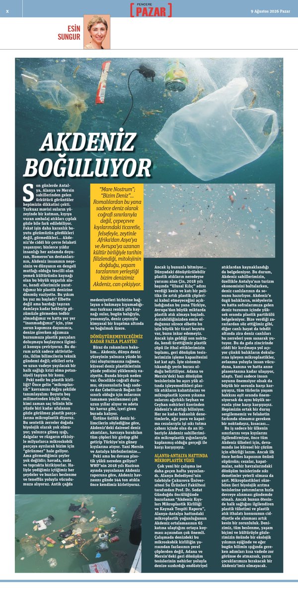 gazetepencere's tweet photo. Akdeniz boğuluyor
✒️Esin Sungur, Gazete Pencere için yazdı

📌Balıkların dokularına işleyen mikroplastikler, avlanma yoluyla insan vücuduna, kanına ve hatta anne karnındaki bebeğe kadar ulaşıyor

📌Adana ve Mersin’deki bazı dönüşüm tesislerinin  işleyemedikleri plastik atıkların kalıntılarını ve mikroplastik içeren yıkama sularını ağırlıklı Seyhan ve Ceyhan nehirleri üzerinden Akdeniz’e akıttığı biliniyor

https://t.co/2TyMDG5QWi