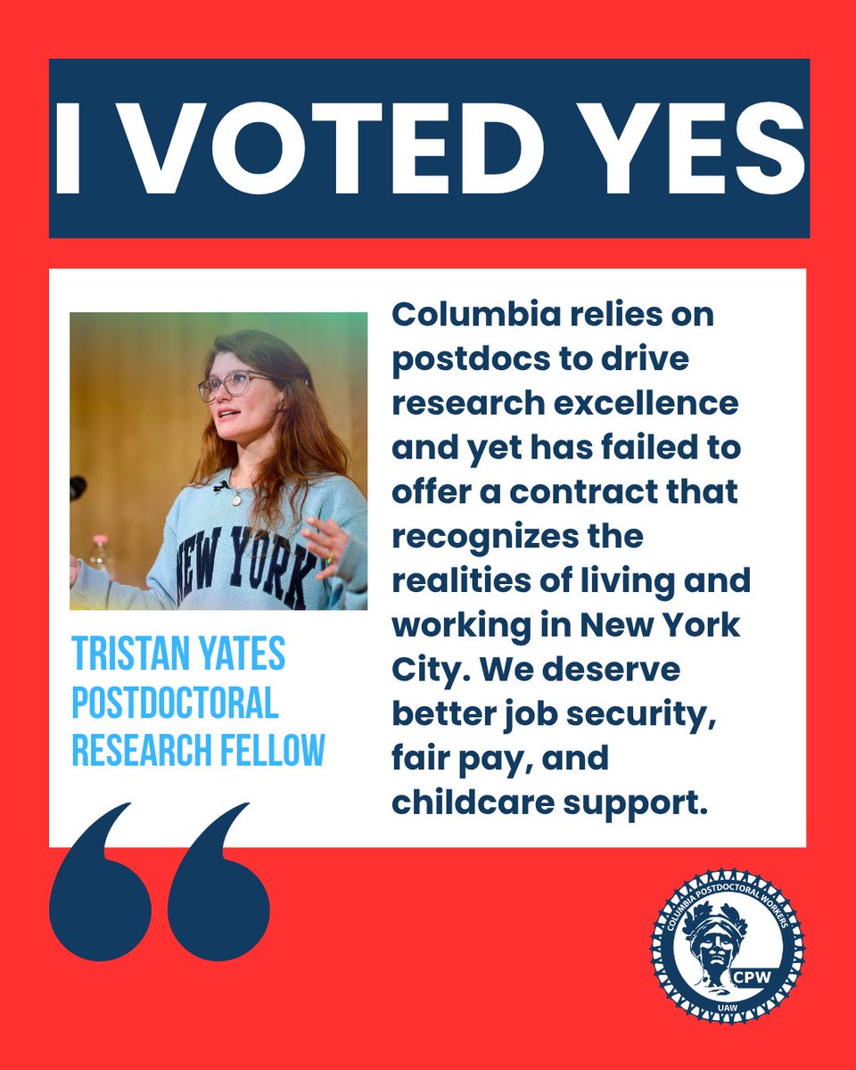CPWUAW's tweet photo. Tristan is voting YES on strike authorization! Join her by voting today - find your ballot in your email by searching #FairContractNow https://t.co/453t8Bl0HQ