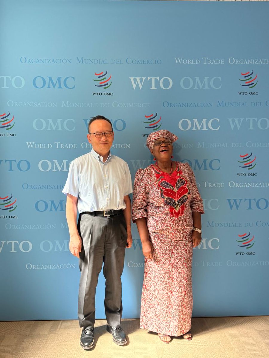 NOIweala's tweet photo. Saying goodbye to my wonderful Senior Adviser Ambassador Tomochika Uyama of Japan and his wife Keiko with colleagues from the DG’s office. Tomo, for 5.5 years you gave your best. Thank you for the expertise, experience, institutional memory after all those WTO negotiations, and the hard work. Will really miss you! Wishing you and Keiko the very best in your new assignment. Many thanks to @MofaJapan_jp  and the Government of Japan for loaning you to us! @JapanMissionGE