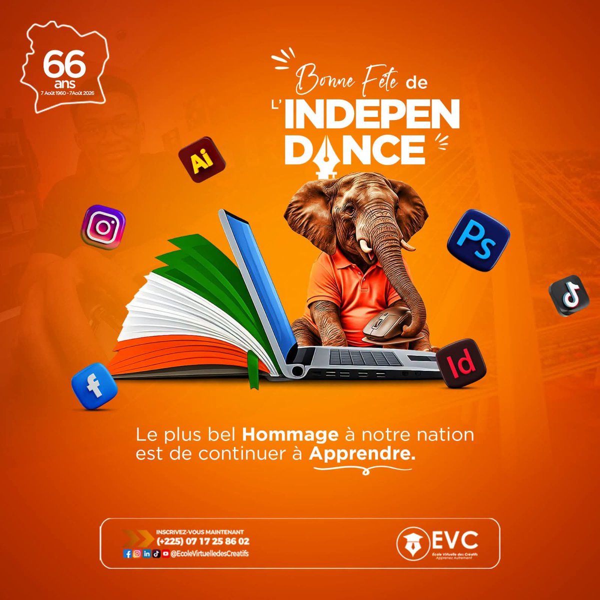 evc_des35437's tweet photo. 🇨🇮 EVC souhaite une excellente fête de l'Indépendance à toute la Côte d'Ivoire.
Depuis 66 ans, notre pays avance grâce aux femmes et aux hommes qui se forment, innovent et bâtissent l'avenir.
Bonne fête à toutes et à tous ! 🇨🇮
#EVC #CotedIvoire #7Aout https://t.co/rRfSI4kvwl