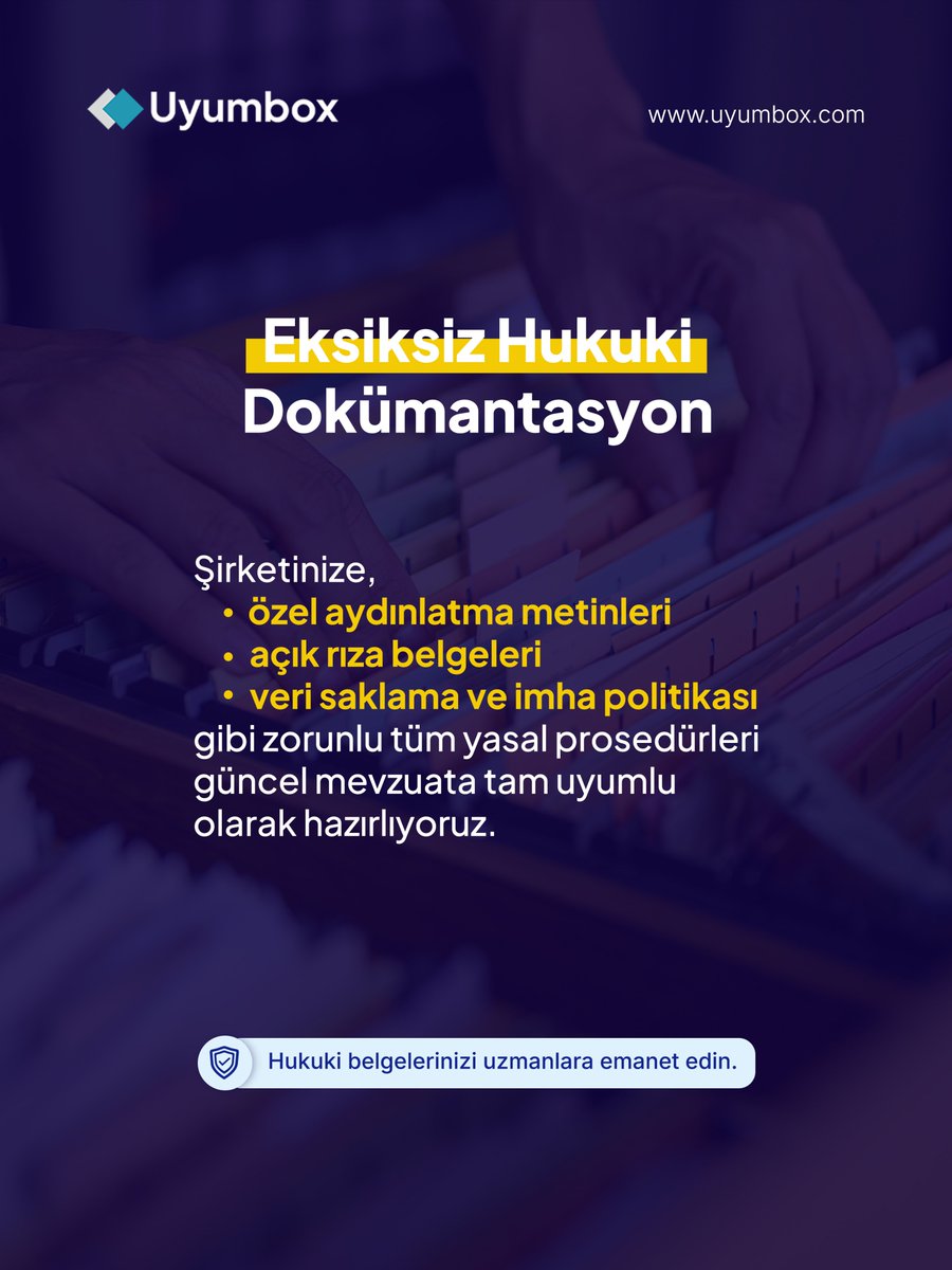 uyumbox's tweet photo. Şirket analizi, veri envanteri, hukuki dokümantasyon, VERBİS süreçleri ve veri güvenliği tedbirleri bir bütün olarak ele alınmalıdır. https://t.co/4Pdhp9lazH