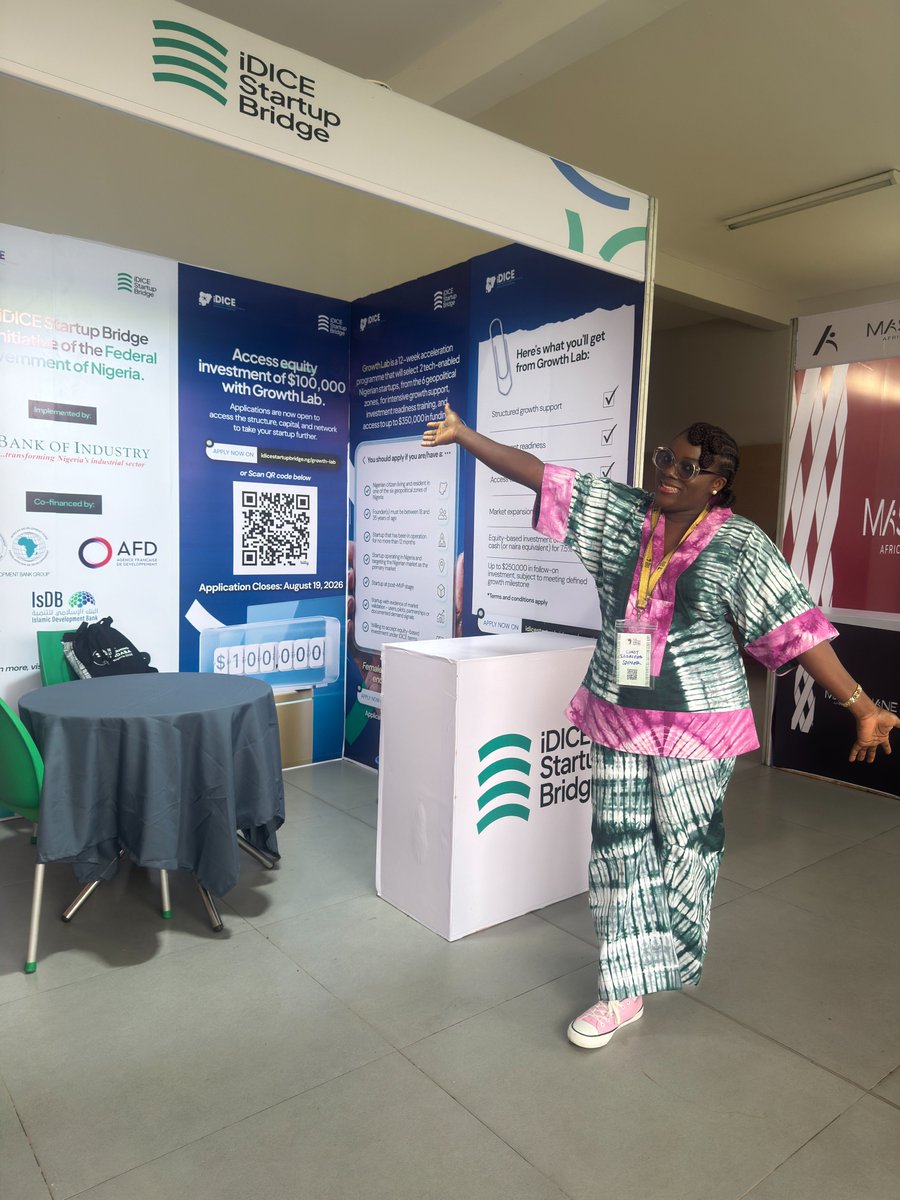 iDICEStartup's tweet photo. It’s the final day of Deep Learning Indaba 2026, and the conversations at the iDICE Startup Bridge booth are still going strong!

Our Head of Growth Lab is on ground today, connecting with innovators, founders, and builders shaping the future of technology.

If you’re building a tech-enabled startup and ready to take your venture to the next level, this is your reminder:

Growth Lab applications are still open.

Join a 12-week accelerator designed to help post-MVP startups strengthen their businesses, prepare for investment, and unlock new opportunities for growth.

📅 Applications close August 19.

Don’t just build. Build to grow.

Apply now: https://t.co/oQXCZgBD9U

#iDICEStartupBridge #GrowthLab #DeepLearningIndaba2026 #Indaba2026 #BuildInNigeria #StartupNigeria