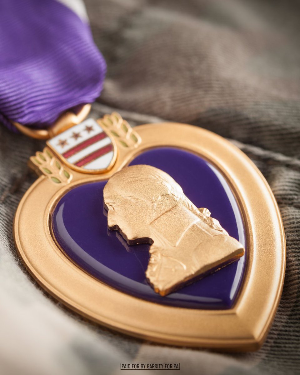 GarrityForPA's tweet photo. The Purple Heart is an honor no one seeks to earn.

It represents a price paid in blood, a life forever changed, and, for some, a sacrifice from which they never came home. 

For those of us who wore the uniform, there are few symbols that carry more weight. 

Today, we honor the brave men and women who bear the Purple Heart — and remember what they gave in service to our country.

We owe them a debt that can never truly be repaid. 

#PurpleHeartDay