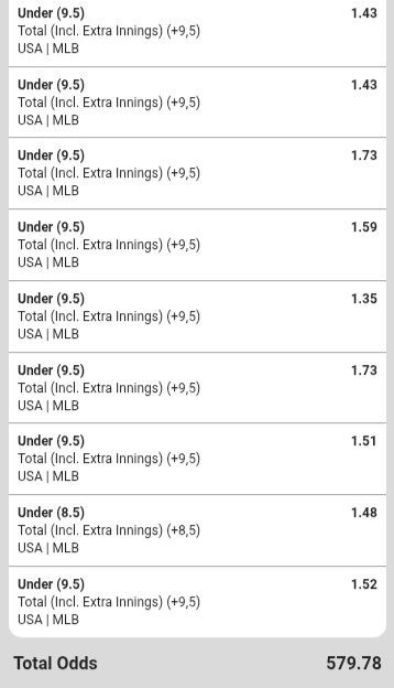 Given19911's tweet photo. Baseball under 4.5 team totals 
🔸️BW67391544🔸️

Baseball under 9.5 totals 
🔸️BW67393313🔸️

Baseball runs by either team 
🔸️BW67394CFE🔸️

Team with highest scoring inning 
🔸️BW6739910F🔸️ https://t.co/12QJE0zgc5