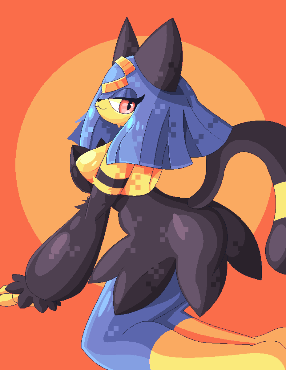 VeeeXev's tweet photo. Sekhmet 💙🖤💛 https://t.co/mzesUjiVqJ